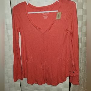 American Eagle Waffle Knit Soft And Sexy Coral Long Sleeve Top NWT XS